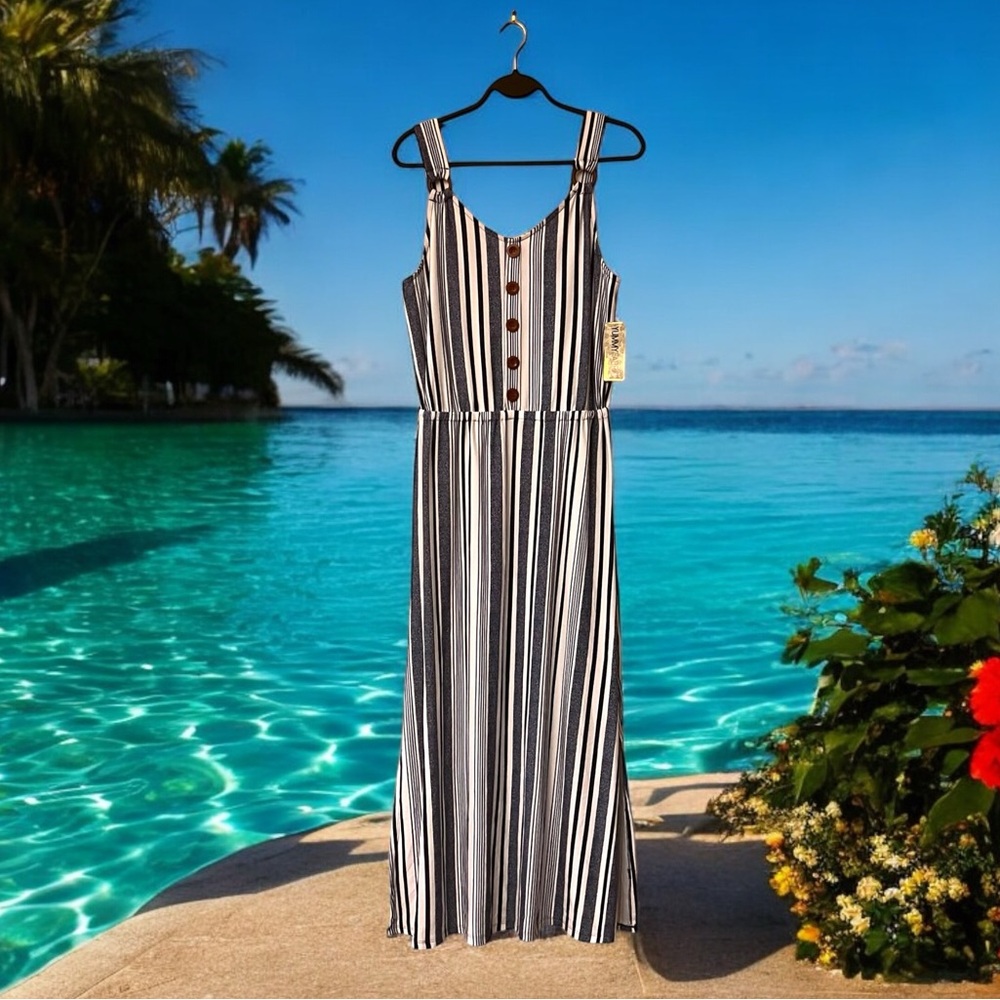 NWT Derek Heart Navy & White Striped Ultra Soft Maxi Dress
